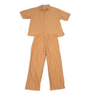 Caribbean Joe Size 2XL Top M Pants 2 Piece Set Mens Linen Blend Peach Vacation